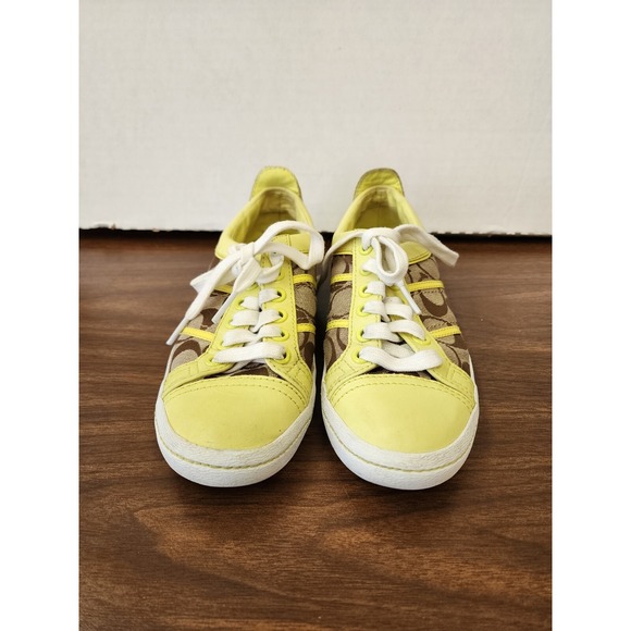 Coach Shoes - Coach New York Signature Shoes Alivia Yellow And Tan Size 6M Lace Up Preowned